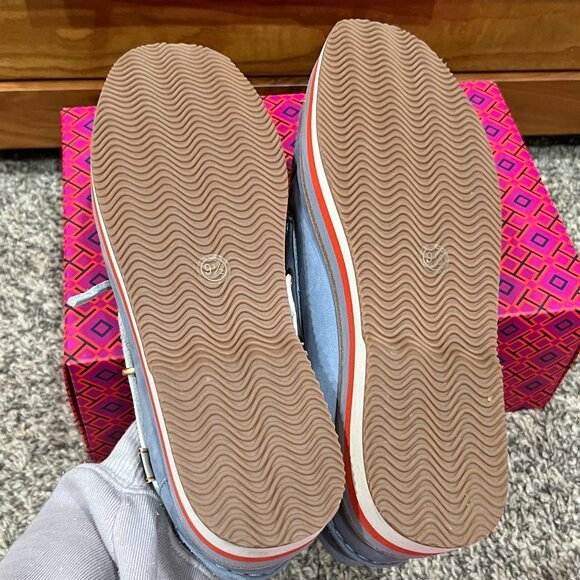 Tory Burch Joey Platform Boat Shoes Nubuck Blue Leather NEW in Box Women's 9.5 - Picture 13 of 14